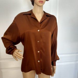 Linda Allard Ellen Tracy brown silk blouse size 12